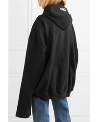 Vetements Oversized Printed Cotton Blend Jersey Hooded Top Black