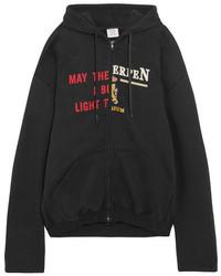 Vetements Oversized Printed Cotton Blend Jersey Hooded Top Black