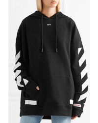 Off-White Oversized Printed Cotton Jersey Hooded Top Black