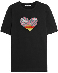 Bella Freud Sunset Heart Intarsia Cotton And Cashmere Blend Top Black
