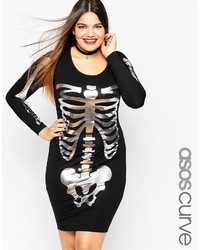 Asos Curve Halloween Body Conscious Dress With Metallic Skeleton Print
