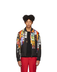 Neil Barrett Black And Multicolor Shinjuku Soho Print Slim Bomber Jacket
