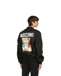 Moschino Black Italian Teddy Bear Bomber Jacket