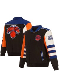 JH DESIGN Black New York Knicks Stripe Colorblock Nylon Reversible Full Snap Jacket