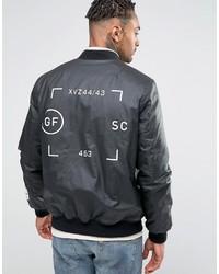 Asos Bomber Jacket In Waxed Cotton With Print