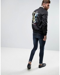 Asos Bomber Jacket With Back Print In Black
