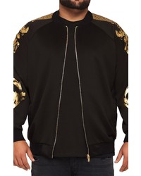 MVP Collections Foil Print Knit Bomber Jacket