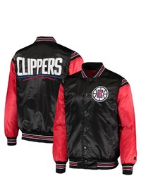 STARTE R Blackred La Clippers The Enforcer Varsity Satin Full Snap Jacket