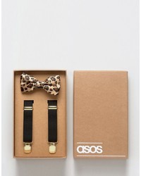 Asos Bow Tie And Suspenders Gift Set In Black And Leopard Print