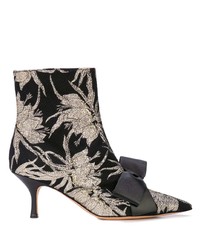 Black Print Brocade Ankle Boots