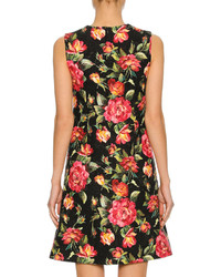 Dolce & Gabbana Sleeveless Macro Rose Print Dress Black Pattern