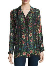 Johnny Was Emby Button Front Floral Print Blouse Blackmulti