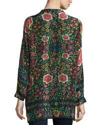 Johnny Was Emby Button Front Floral Print Blouse Blackmulti