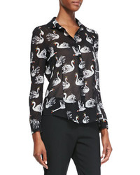 RED Valentino Long Sleeve Swan Print Blouse