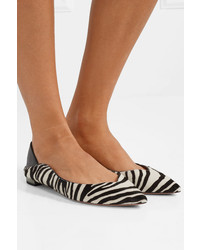 Aquazzura Zen Zebra Print Calf Hair Collapsible Heel Point Toe Flats