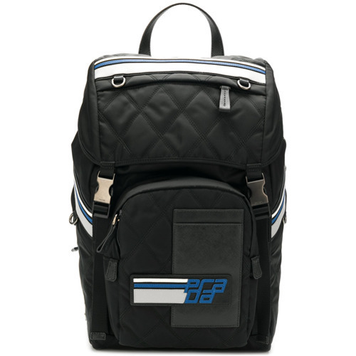prada logo patch backpack