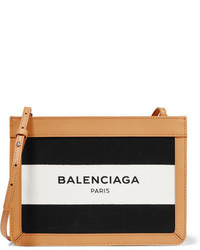 Balenciaga Leather Trimmed Printed Canvas Shoulder Bag Black