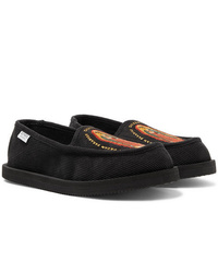 Black Print Canvas Loafers