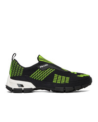 Prada Black And Green Crossection Slip On Sneakers