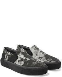 Lanvin Rubber Trimmed Printed Canvas Slip On Sneakers