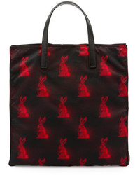 Prada Digital Bunny Print Nylon Tote Bag Blackred