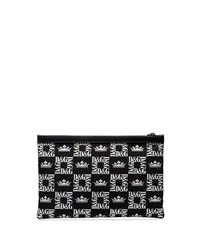 Dolce & Gabbana Black Crown Print Canvas Pouch Bag