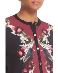 Ted Baker London Bejewelled Shadows Print Woven Front Cardigan