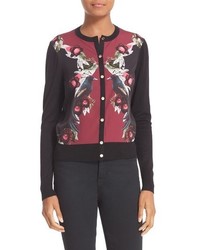 Ted Baker London Bejewelled Shadows Print Woven Front Cardigan