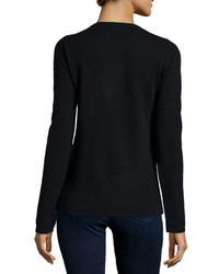 Neiman Marcus Cashmere Heart Shaped Star Intarsia Sweater Black
