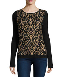 Neiman Marcus Cashmere Scroll Print Sweater Black