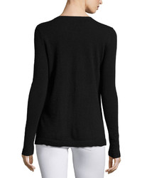 Neiman Marcus Cashmere Skyline Print Sweater Black