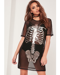 Missguided Halloween Mesh Skeleton T Shirt Dress Black
