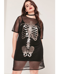 Missguided Halloween Skeleton Mesh T Shirt Dress Black