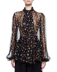 Black Print Chiffon Blouse