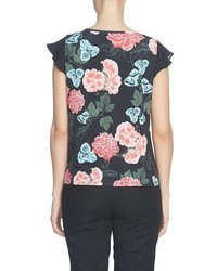 CeCe Flutter Sleeve Floral Print Top