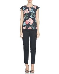 CeCe Flutter Sleeve Floral Print Top