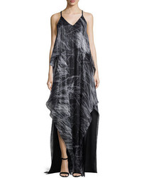 Black Print Chiffon Evening Dress