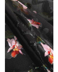 Preen by Thornton Bregazzi Lydia Lace Paneled Printed Devor Silk Blend Chiffon Gown Black