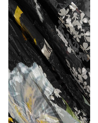 Preen by Thornton Bregazzi Alanis Asymmetric Printed Devor Silk Blend Chiffon Skirt Black