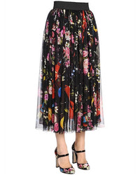 Dolce & Gabbana Flowers Space Print Chiffon Midi Skirt