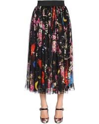 Dolce & Gabbana Flowers Space Print Chiffon Midi Skirt
