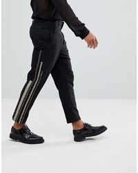 ASOS DESIGN Asos Tapered Smart Trousers In Black With Tape Detail