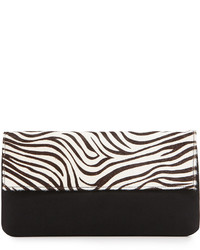 Hat Attack Zebra Print Calf Hair Flap Top Clutch Bag Blackwhite