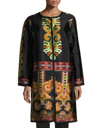 Etro Suzani Printed Silk Faille Car Coat Black