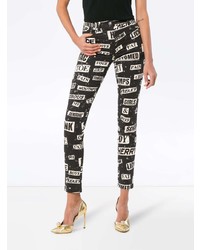 Moschino High Waisted Printed Cotton Blend Skinny Jeans