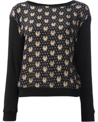 Black Print Crew-neck Sweater