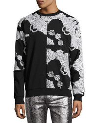 McQ Alexander Ueen Baroque Print Paneled Clean Crewneck Sweatshirt 02 Black