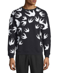 McQ Alexander Ueen Bird Print Crew Neck Sweatshirt