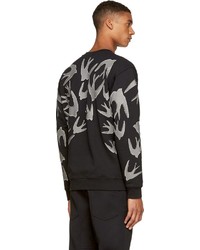 McQ Alexander Ueen Black Grey Swallow Silhouette Print Sweatshirt