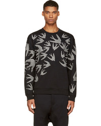 McQ Alexander Ueen Black Grey Swallow Silhouette Print Sweatshirt